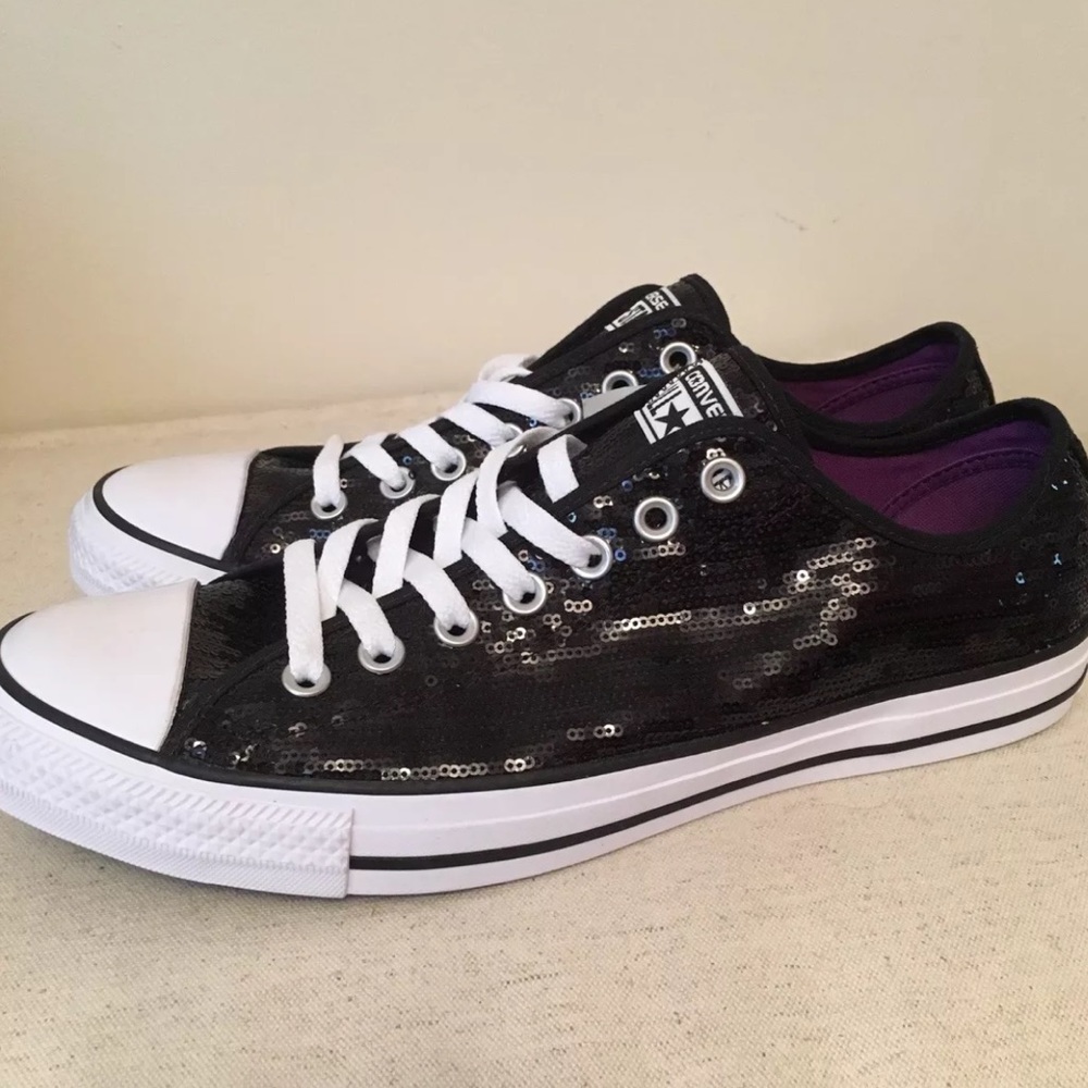 Converse all stars black sequin bling tennis shoes - Picture 5 of 8